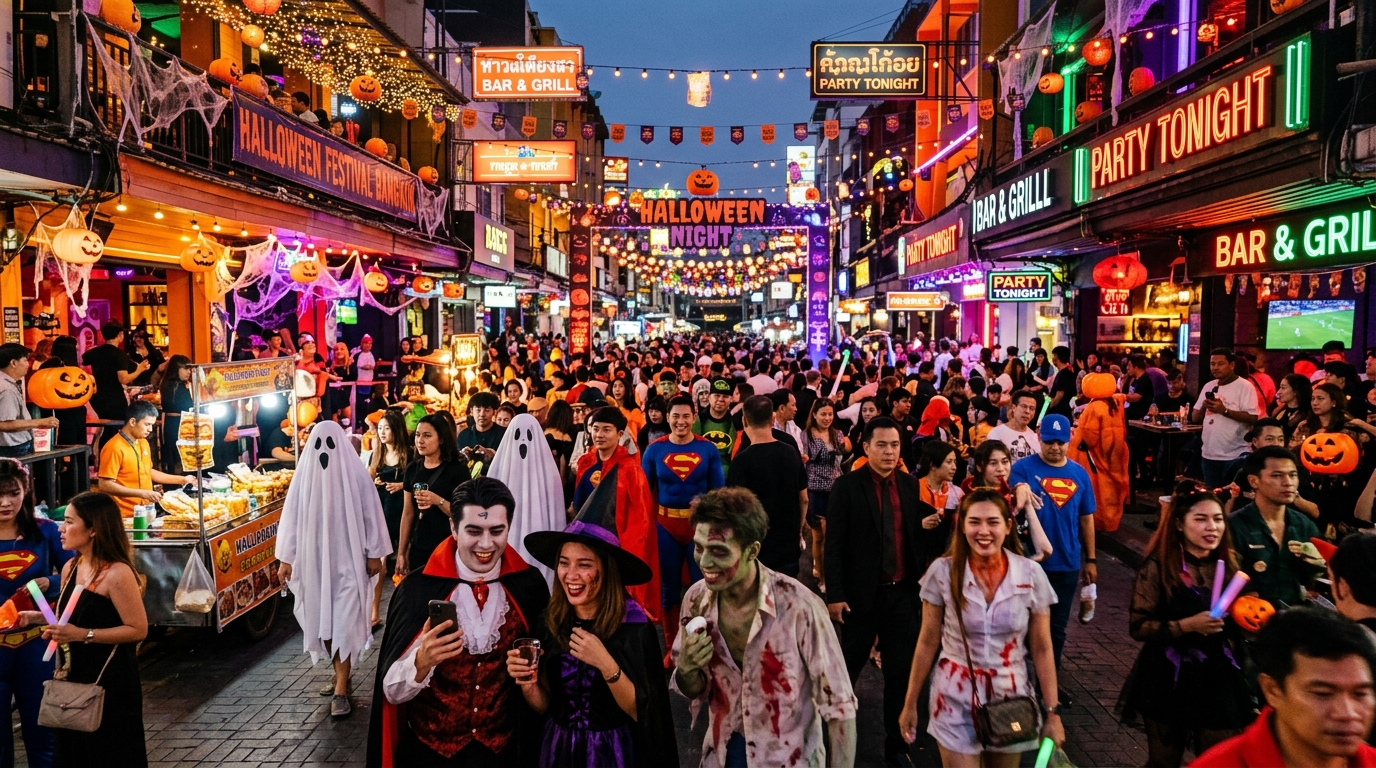Festive evening nightlife in Bangkok