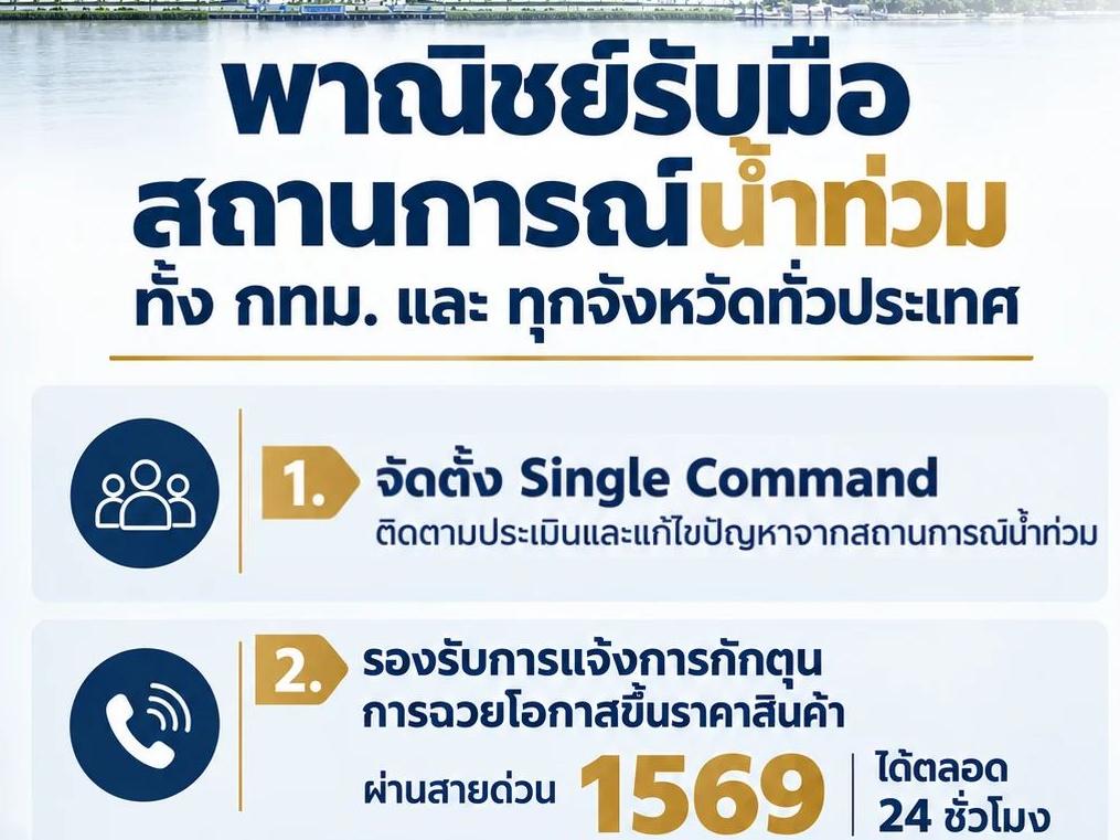 กระทรวงพาณิชย์ตั้งศูนย์ Single Command รับมือสถานการณ์น้ำท่วมทั่วประเทศ