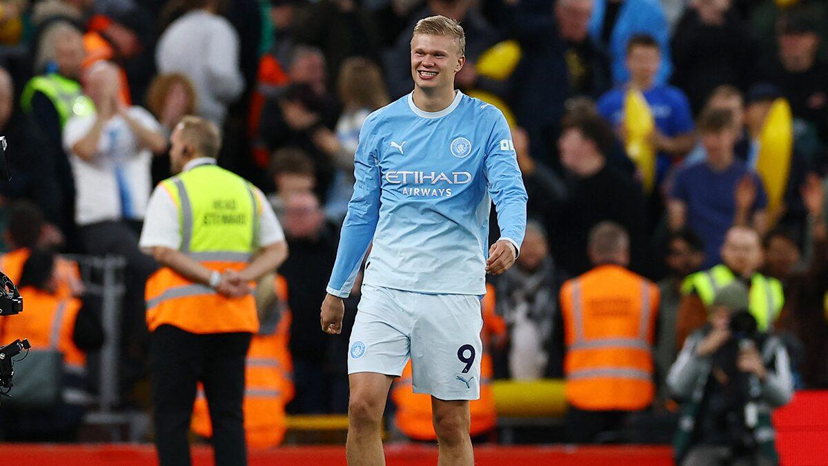 Erling Haaland Celebrates Manchester City’s Victory at Anfield