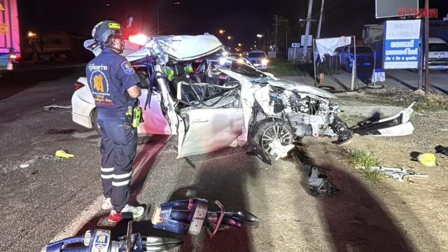 Policial gravemente ferido em colisão com caminhão em Chonburi