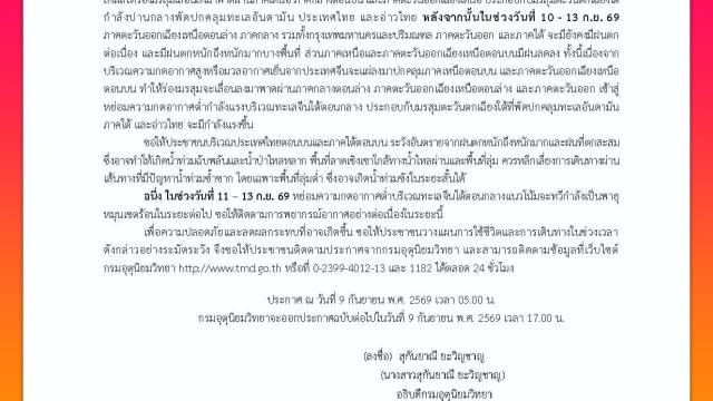 Tailandia emite alerta de fuertes lluvias del 9 al 13 de septiembre