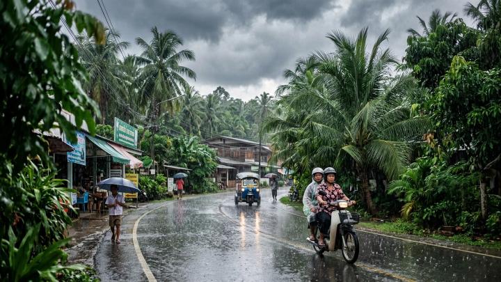Tropical seascape and monsoon clouds showing regional weather patterns in Thailand