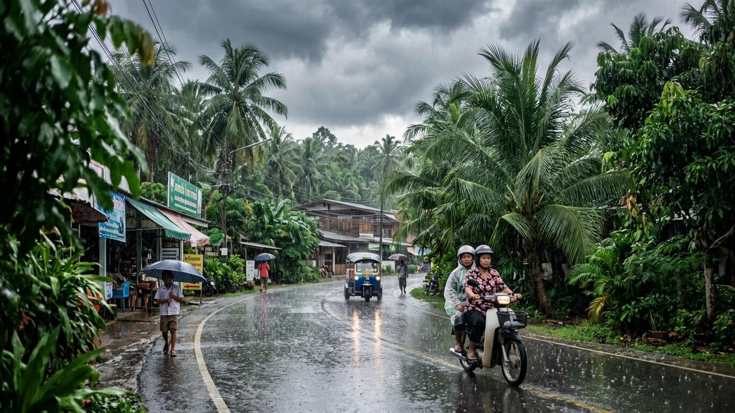 Tropical seascape and monsoon clouds showing regional weather patterns in Thailand