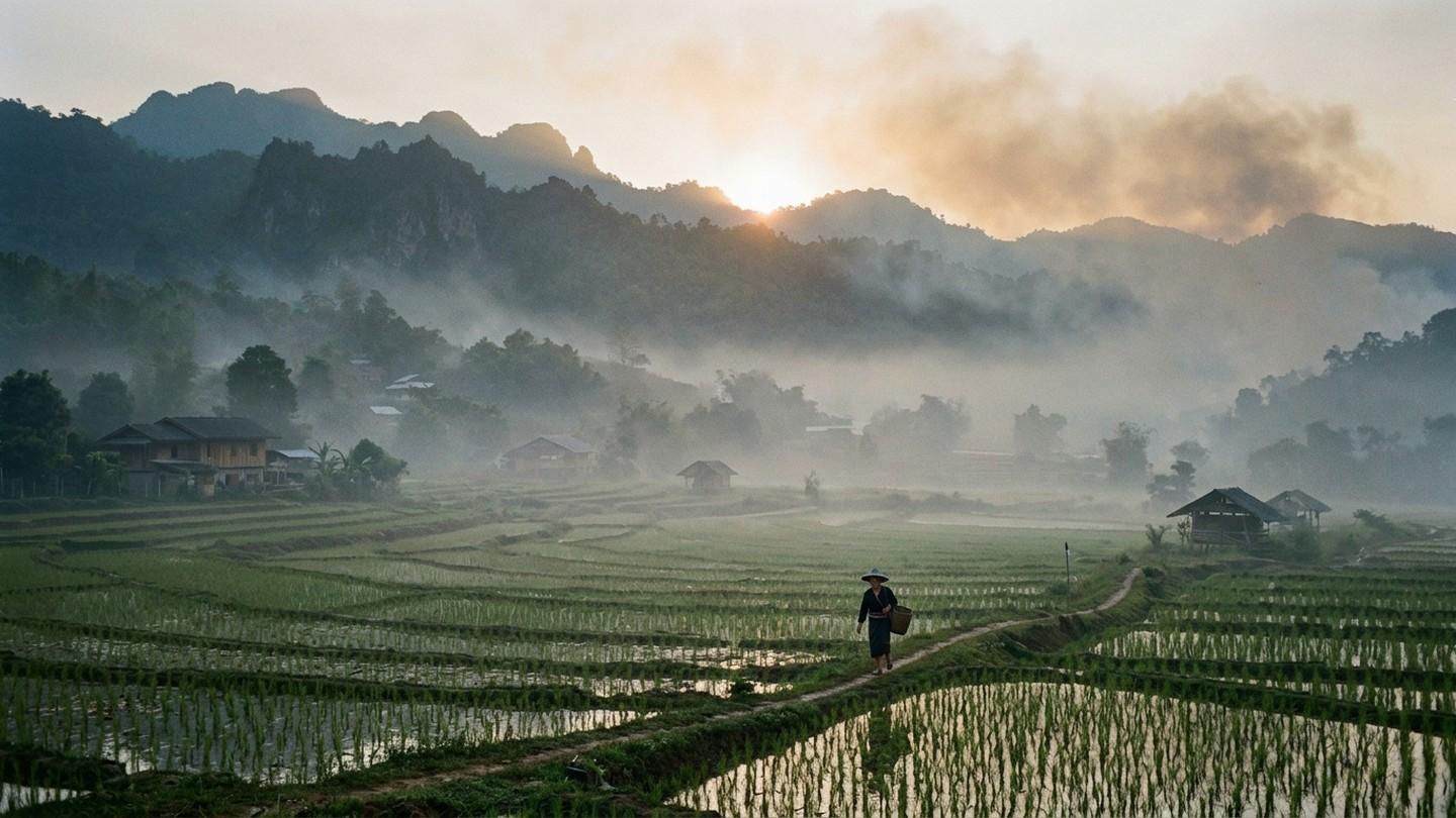 Northern Thailand mountain landscape and PM2.5 air quality monitoring