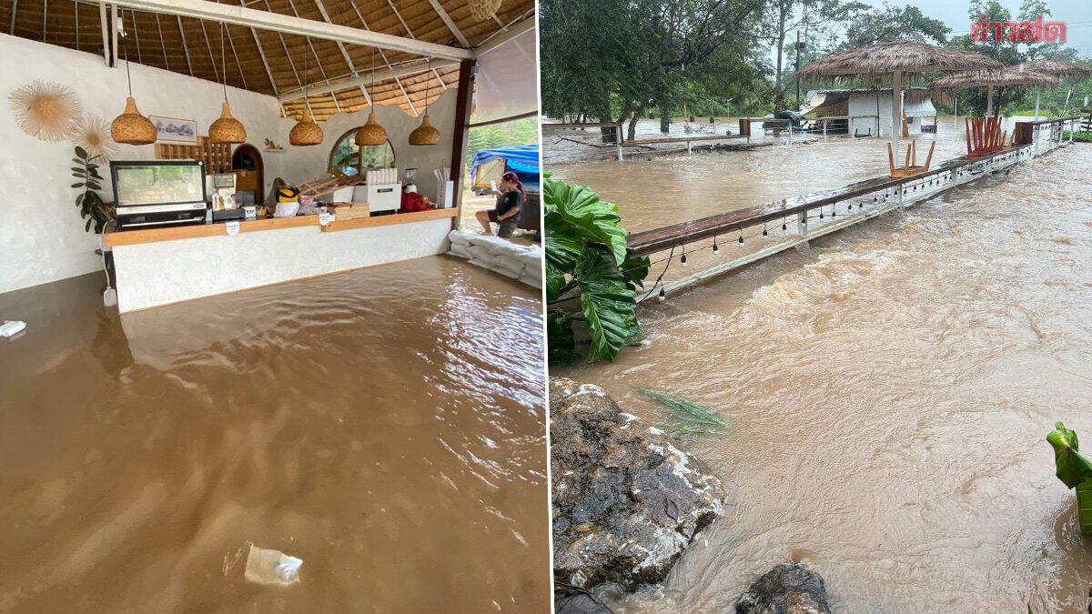 Fuertes lluvias provocan inundaciones repentinas en Nakhon Ratchasima; un café de Khao Yai cierra