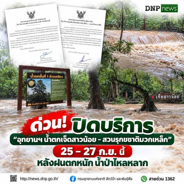Fermeture temporaire du parc national de la cascade Chet Sao Noi et de l'arboretum de Muak Lek en raison de crues soudaines